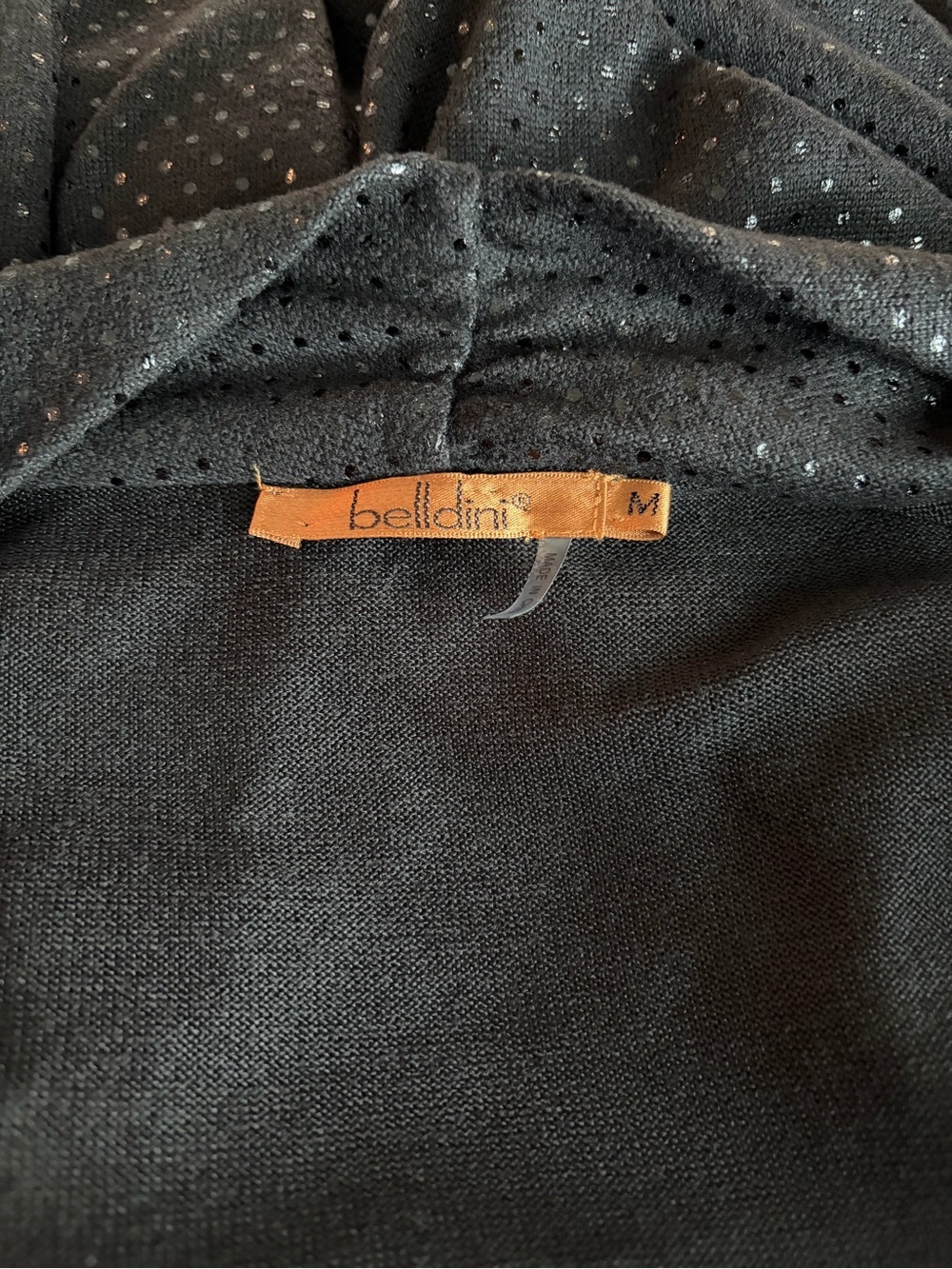 Belldini Black Draped Faux-Wrap Top with Metallic Dot Accents - Picture 4 of 4